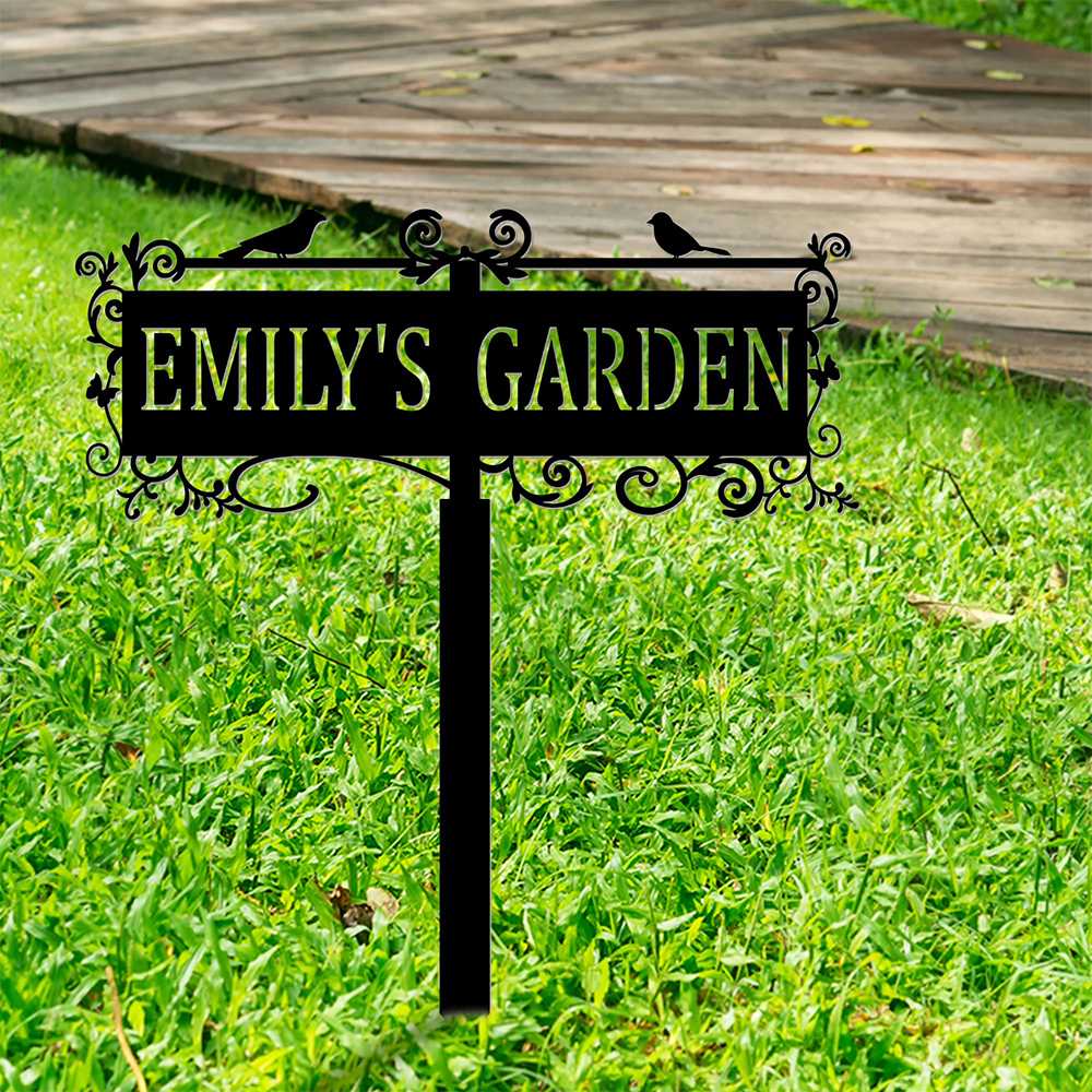Custom Metal Bird Garden Sign with Stake Yard Decor