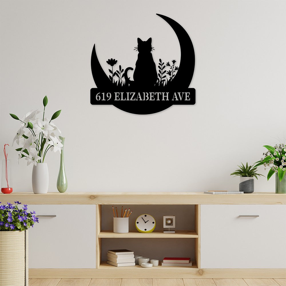 Custom Cat On The Moon Metal Sign House Numbers
