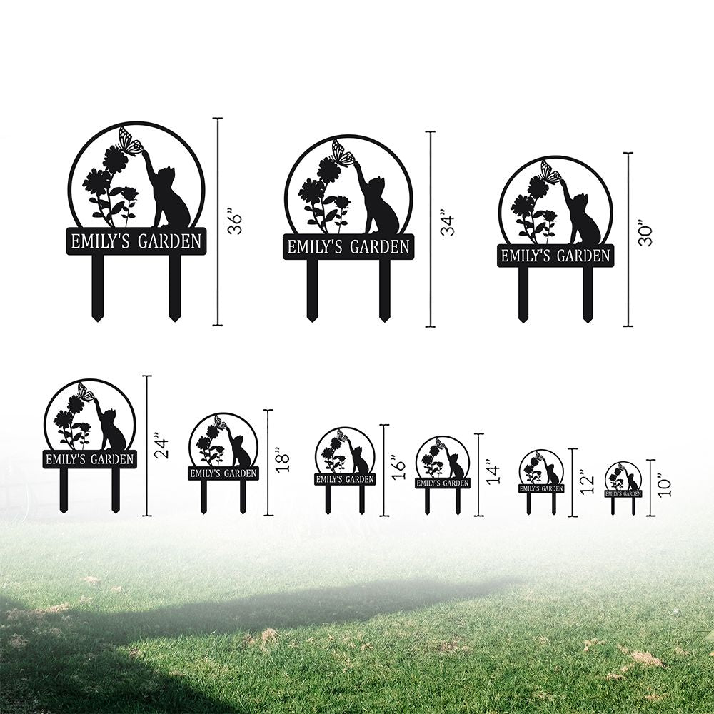 Custom Cat with Butterfly Metal Yard Art Garden Stake Sign