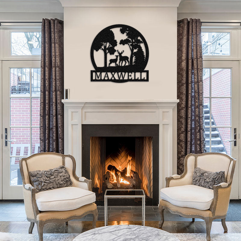 Personalized Deer Family Name Metal Cabin Sign