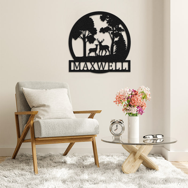Personalized Deer Family Name Metal Cabin Sign