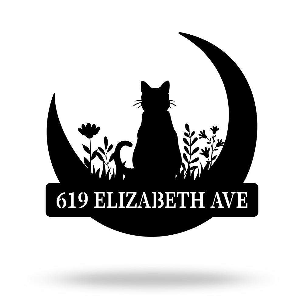 Custom Cat On The Moon Metal Sign House Numbers