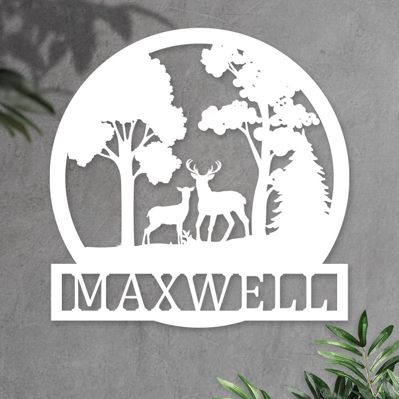 Personalized Deer Family Name Metal Cabin Sign