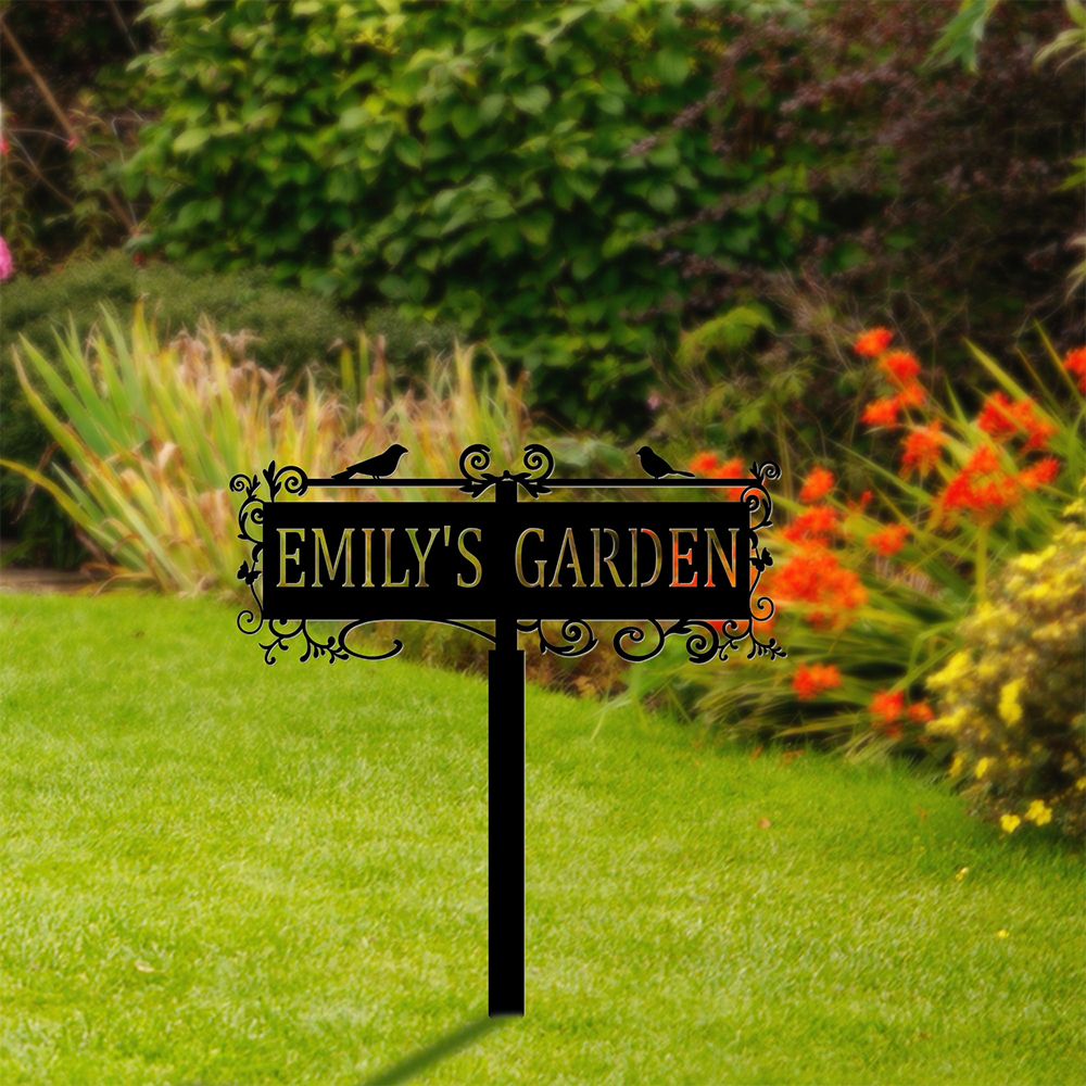Custom Metal Bird Garden Sign with Stake Yard Decor
