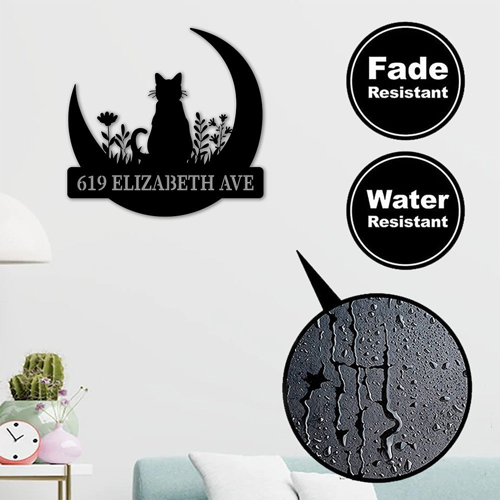 Custom Cat On The Moon Metal Sign House Numbers