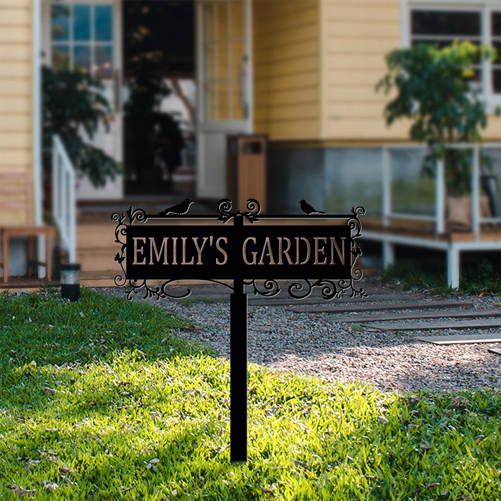Custom Metal Bird Garden Sign with Stake Yard Decor