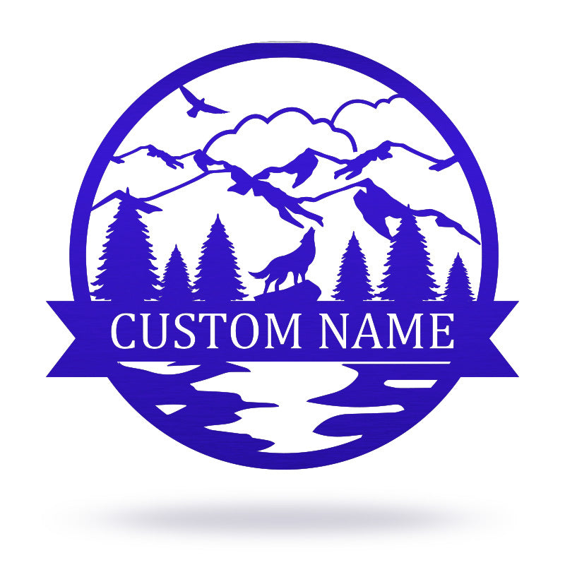 Wolf and Forest Metal Name Sign, Best Metal Wall Art For Home Decor