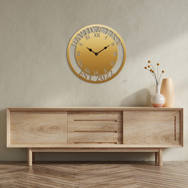 Custom Roman Numeral Family Name Metal Wall Clock