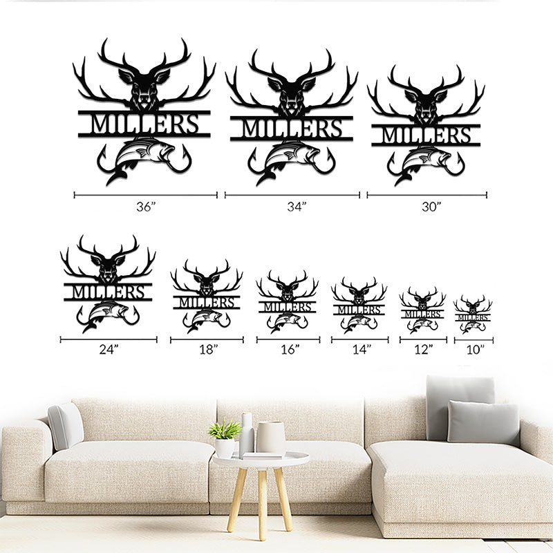 Personalized Deer Hunting And Fishing Metal Monogram Sign