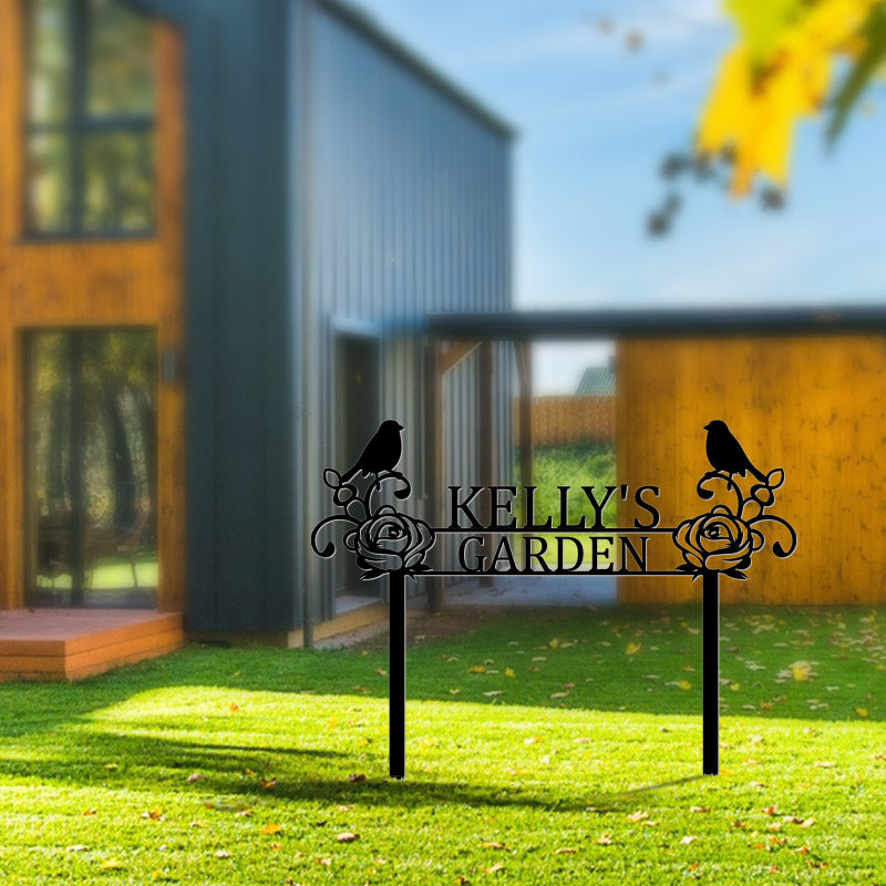 Personalized Flower Bird Name Metal Garden Sign