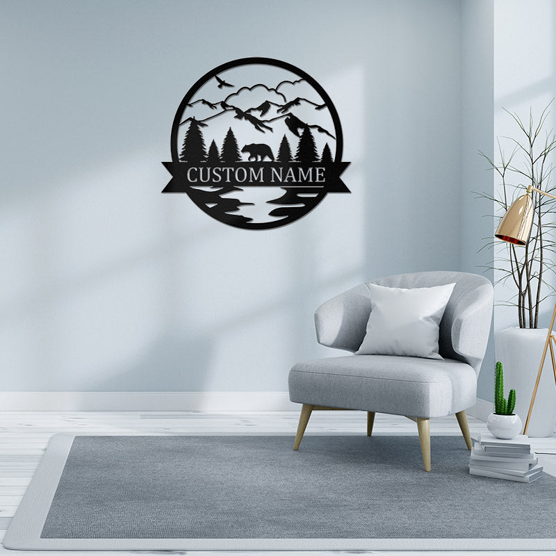 Custom Bear Monogramn Metal Name Sign For Home Decor