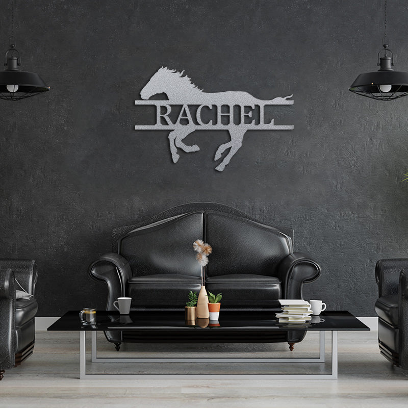 Custom Name Running Horse Metal Sign For Housewarming Gift