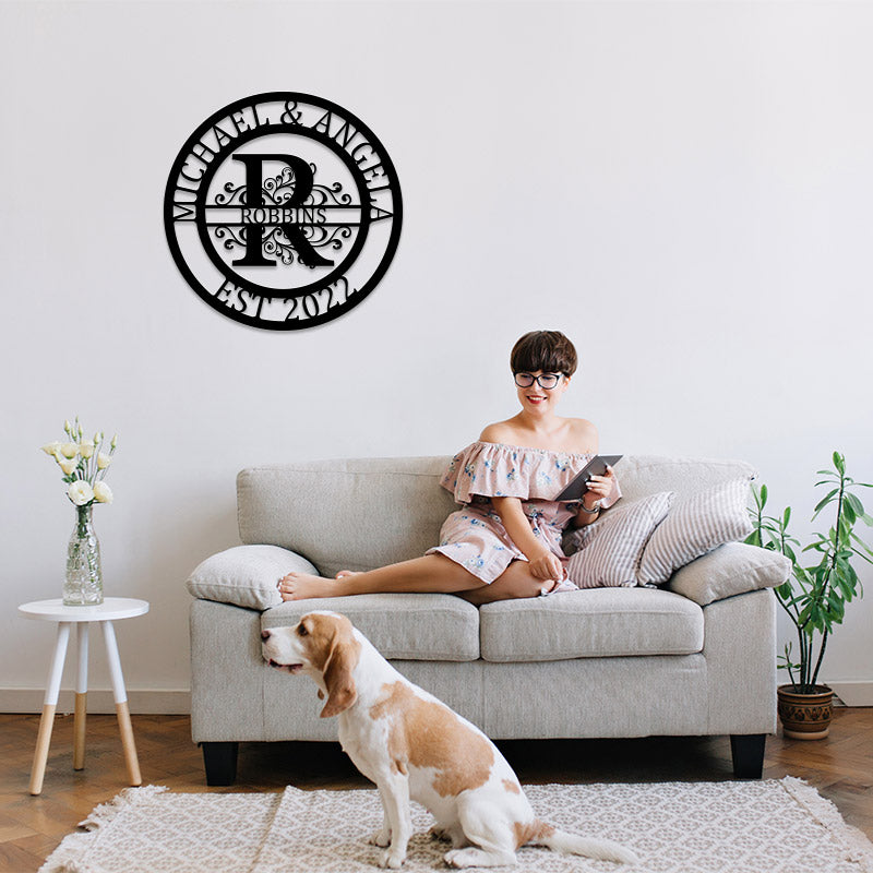 Custom Monogram Name Metal Sign for Yard Decor