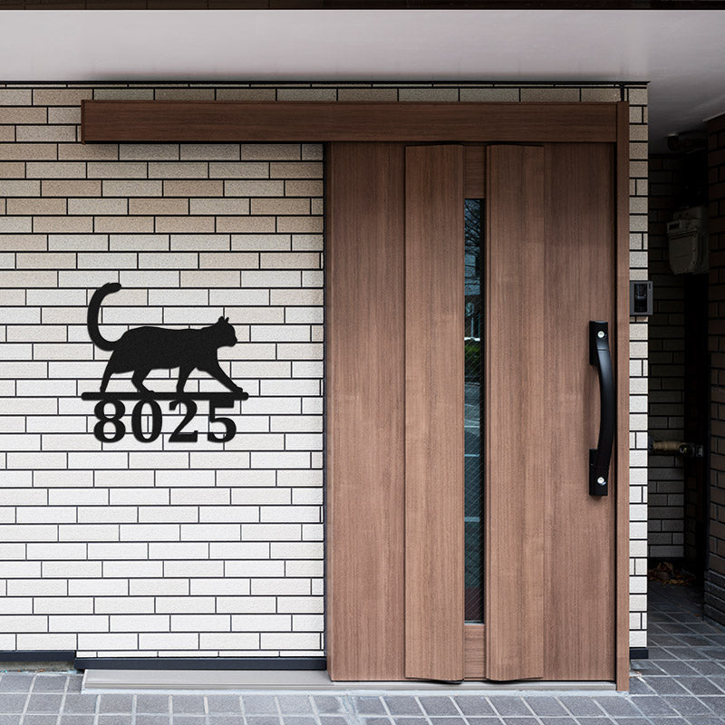 Custom Outdoor Cat Metal Address Sign House Number