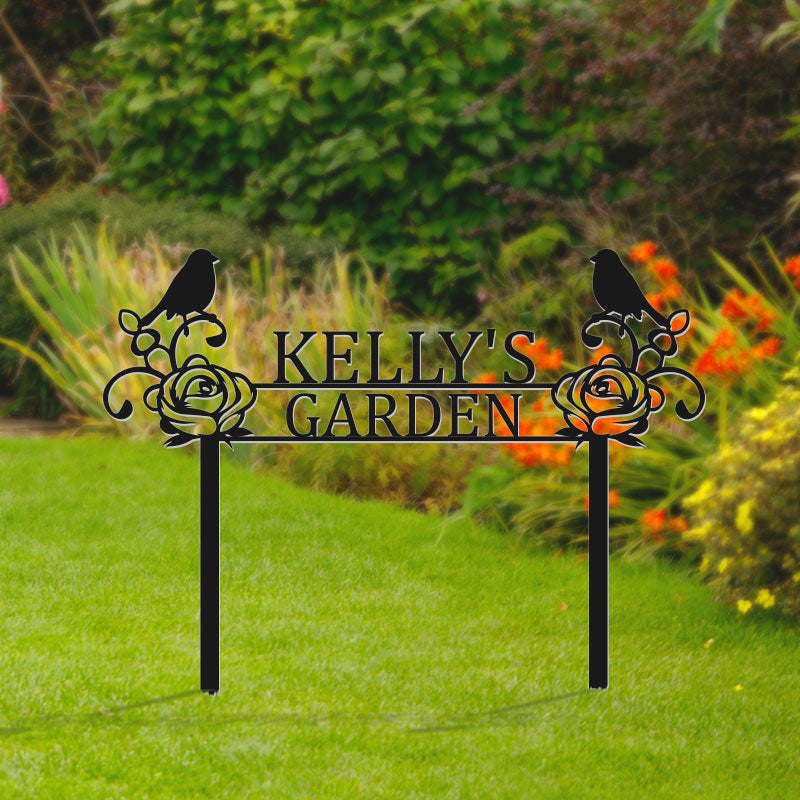Personalized Flower Bird Name Metal Garden Sign