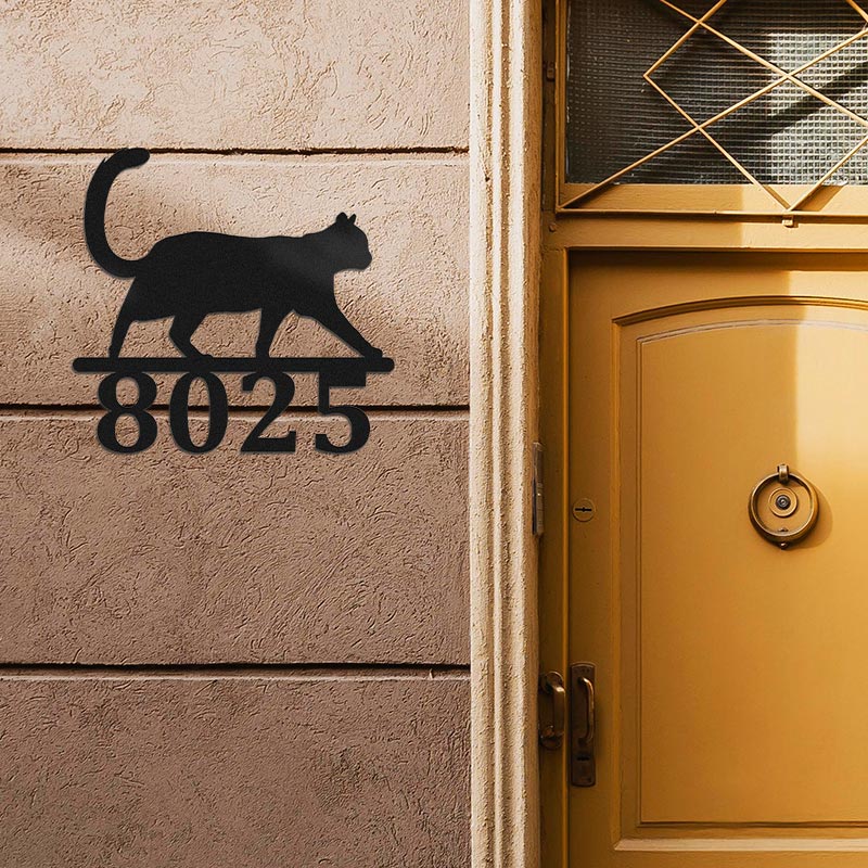 Custom Outdoor Cat Metal Address Sign House Number