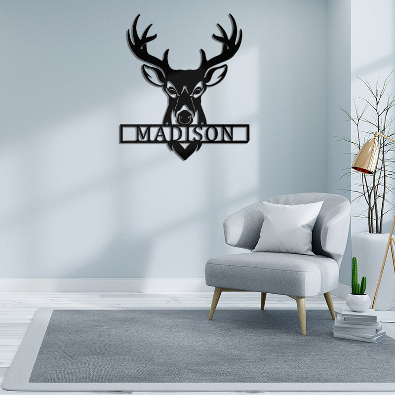 Personalized Deer Hunting Head Monogram Name Metal Sign