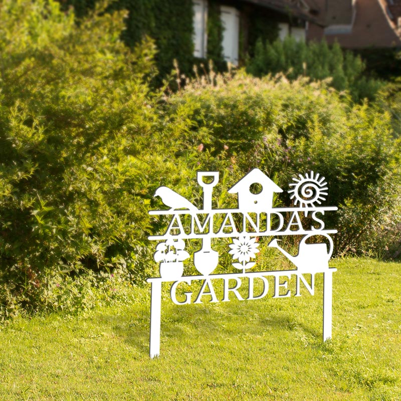 Custom Name Metal Yard Art Garden Sign with Stake