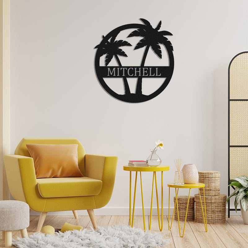 Custom Palm Trees Metal Monogram Sign For Ocean Lovers