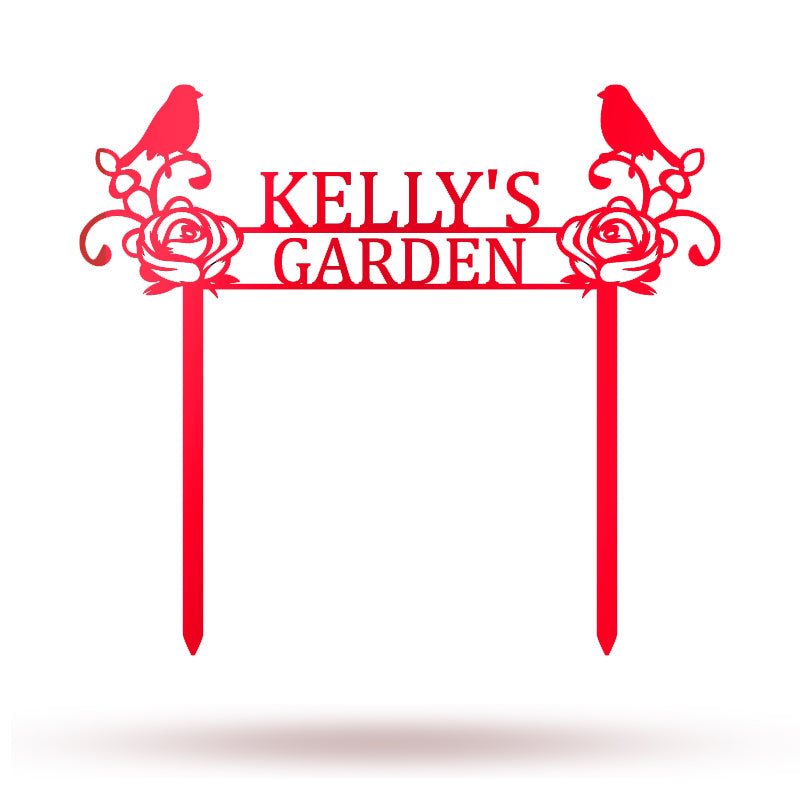 Personalized Flower Bird Name Metal Garden Sign