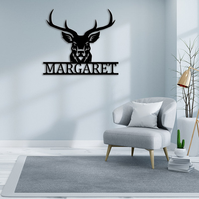 Custom Name Deer Head Metal Sign Deer Antler Decor
