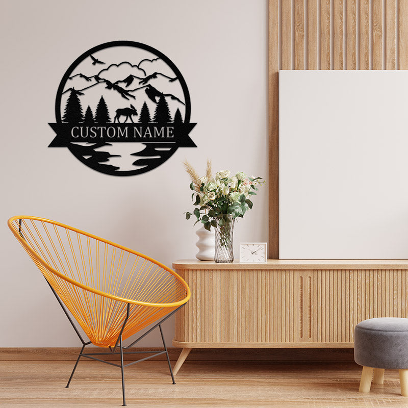 Custom Outdoor Elk Hunting Monogramn Metal Name Sign