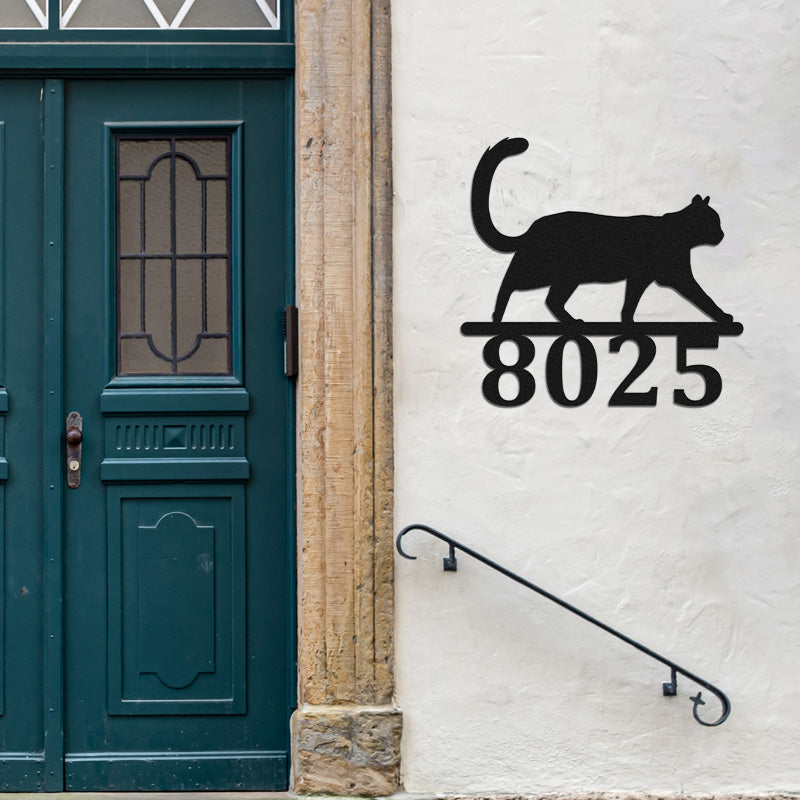 Custom Outdoor Cat Metal Address Sign House Number