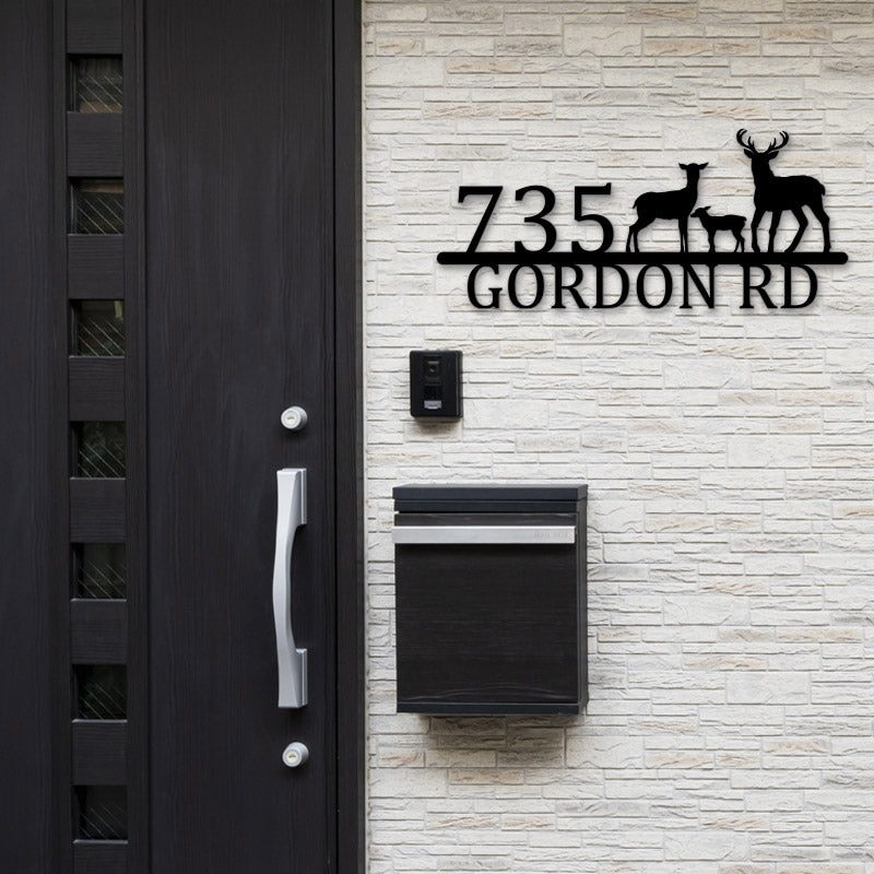 Personalized Deer Family Metal Address Sign House Number