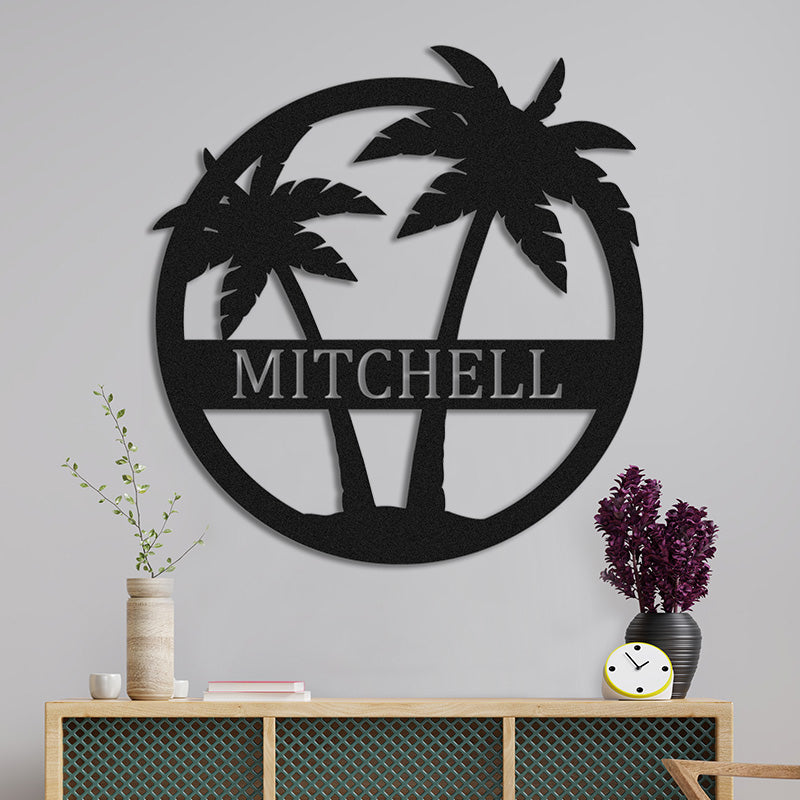 Custom Palm Trees Metal Monogram Sign For Ocean Lovers
