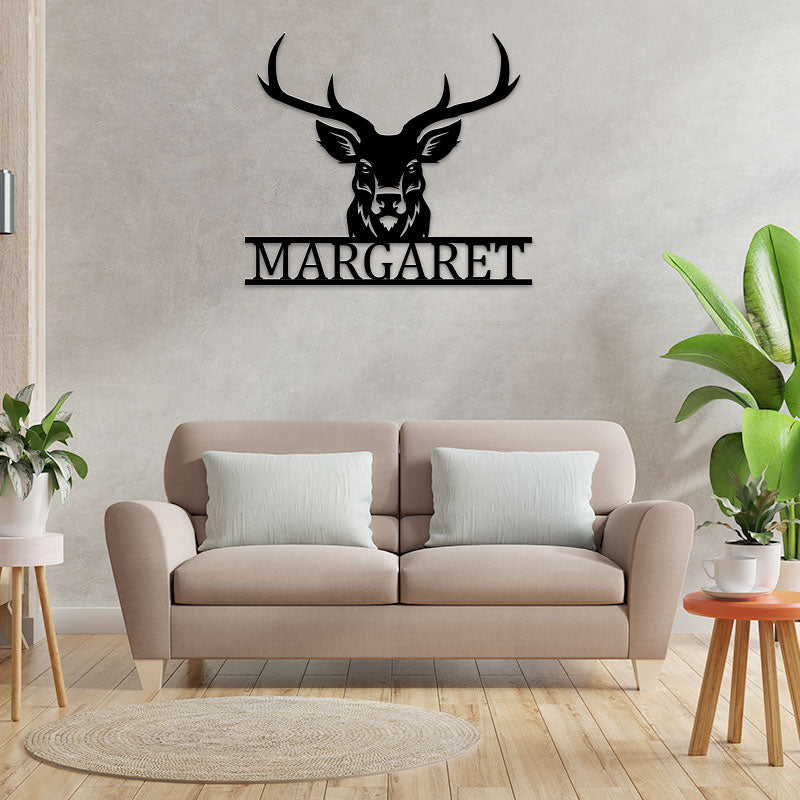 Custom Name Deer Head Metal Sign Deer Antler Decor