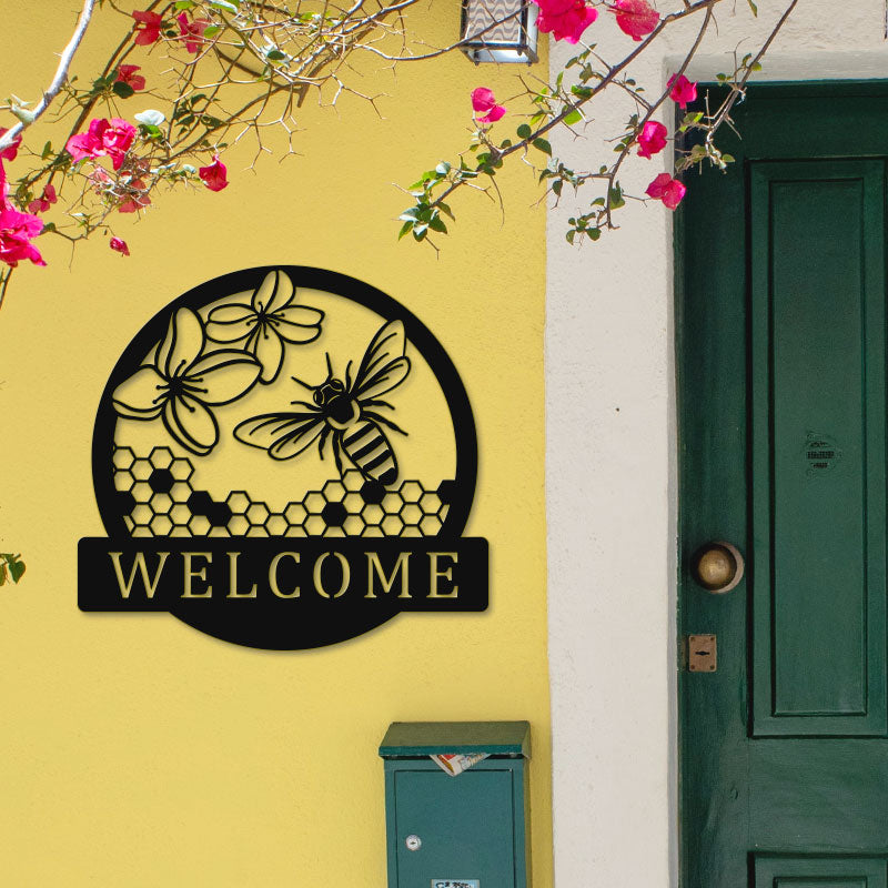 Custom Honey Bee Welcome Metal Sign for Garden Decor