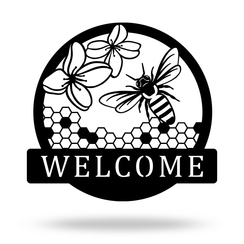 Custom Honey Bee Welcome Metal Sign for Garden Decor