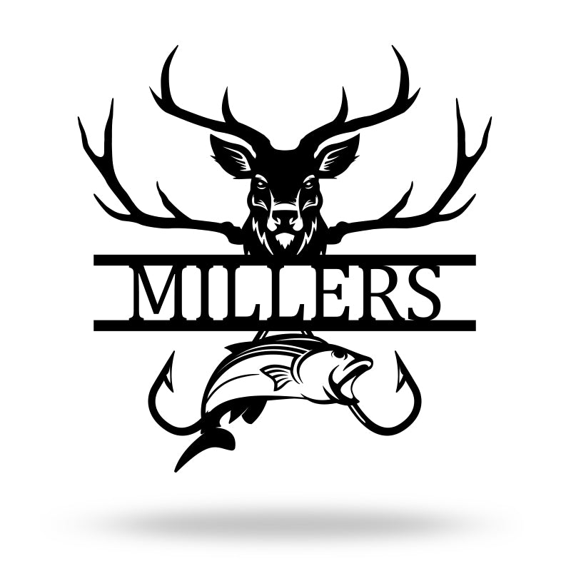 Personalized Deer Hunting And Fishing Metal Monogram Sign