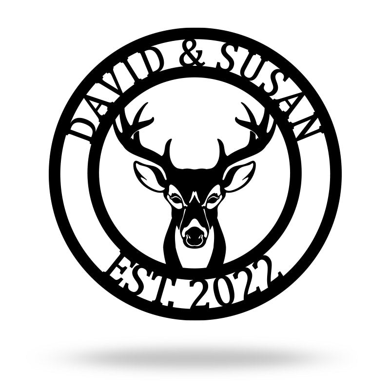 Custom Round Deer Head Name Metal Sign Antler Decor