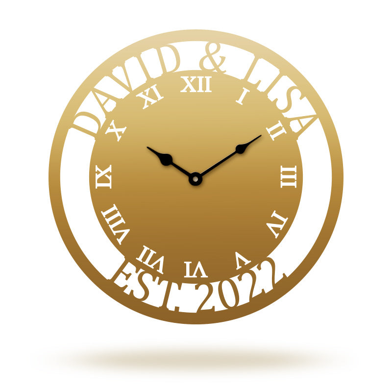 Custom Roman Numeral Family Name Metal Wall Clock