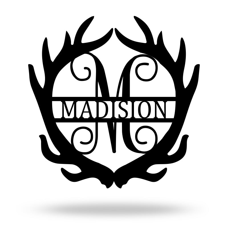 Custom Deer Antler Monogram Name Metal Sign For Living Room Decor