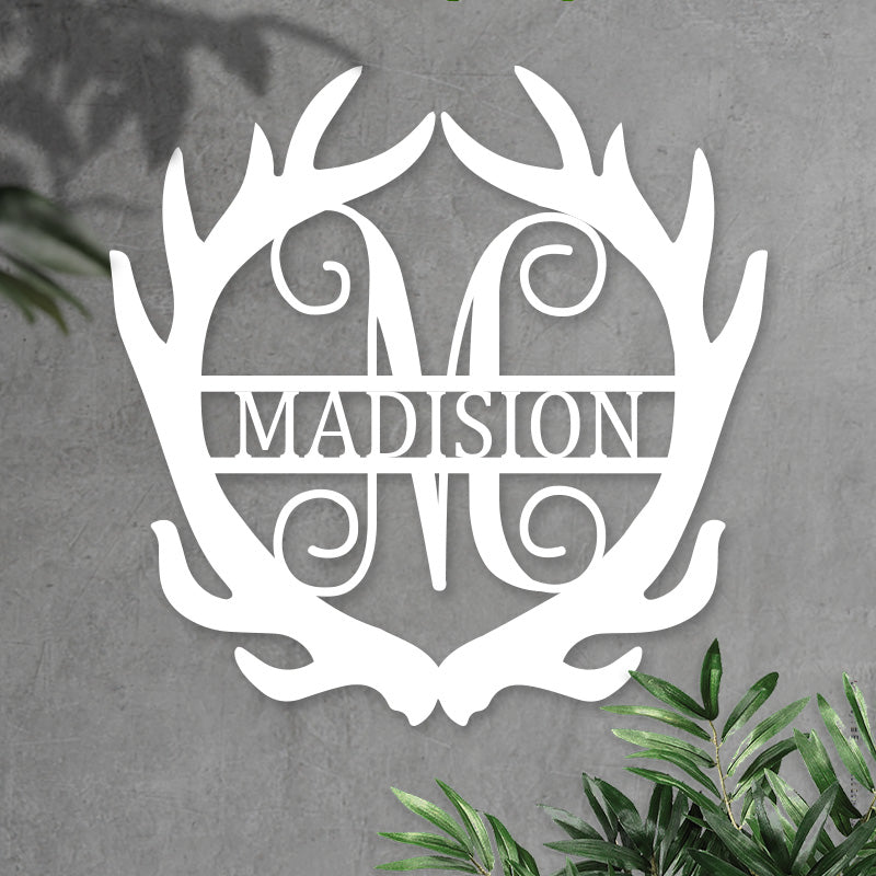 Custom Deer Antler Monogram Name Metal Sign For Living Room Decor