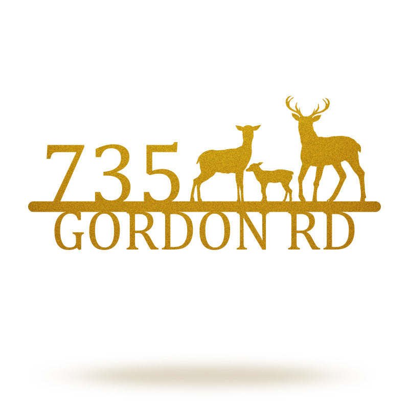 Personalized Deer Family Metal Address Sign House Number