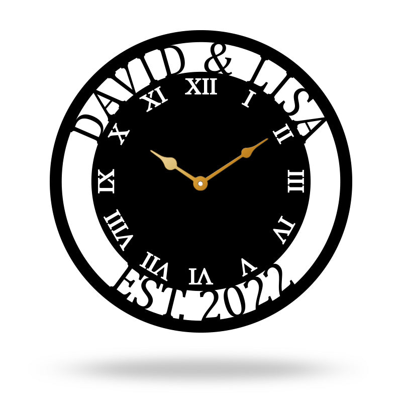 Custom Roman Numeral Family Name Metal Wall Clock