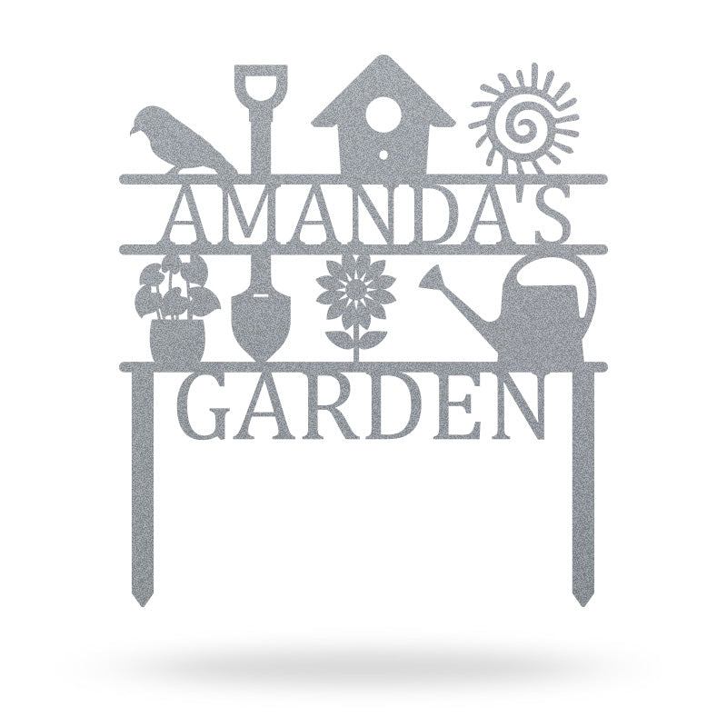 Custom Name Metal Yard Art Garden Sign with Stake