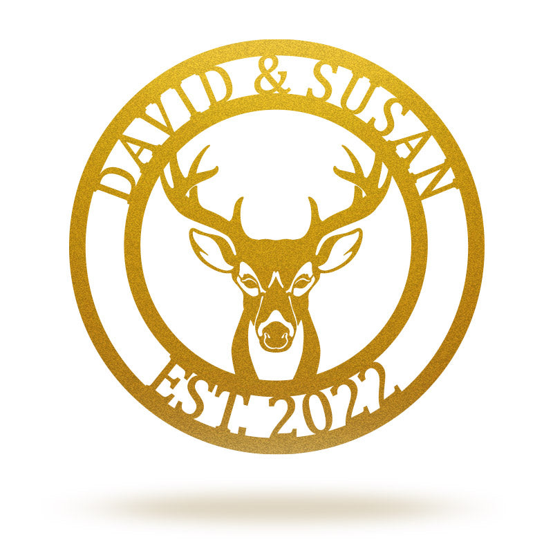 Custom Round Deer Head Name Metal Sign Antler Decor