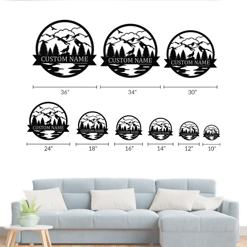 Wolf and Forest Metal Name Sign, Best Metal Wall Art For Home Decor