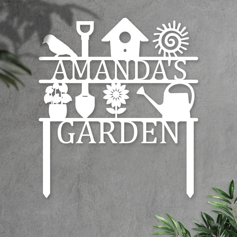 Custom Name Metal Yard Art Garden Sign with Stake