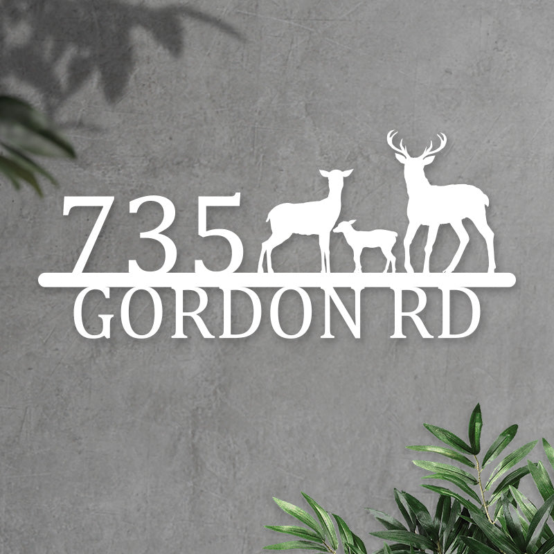 Personalized Deer Family Metal Address Sign House Number