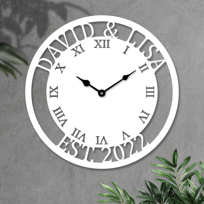 Custom Roman Numeral Family Name Metal Wall Clock