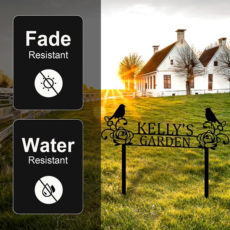 Personalized Flower Bird Name Metal Garden Sign