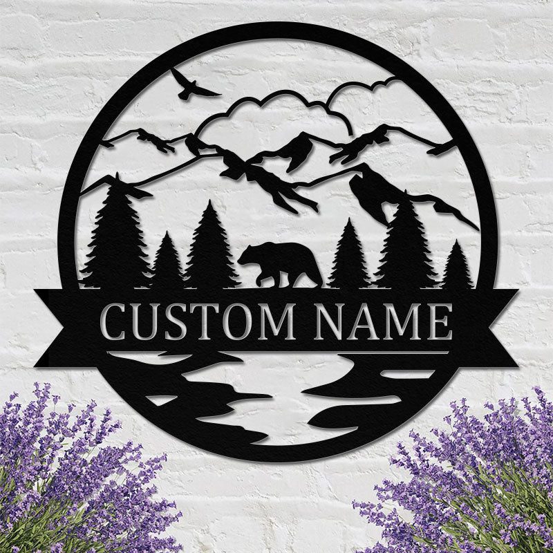 Custom Bear Monogramn Metal Name Sign For Home Decor