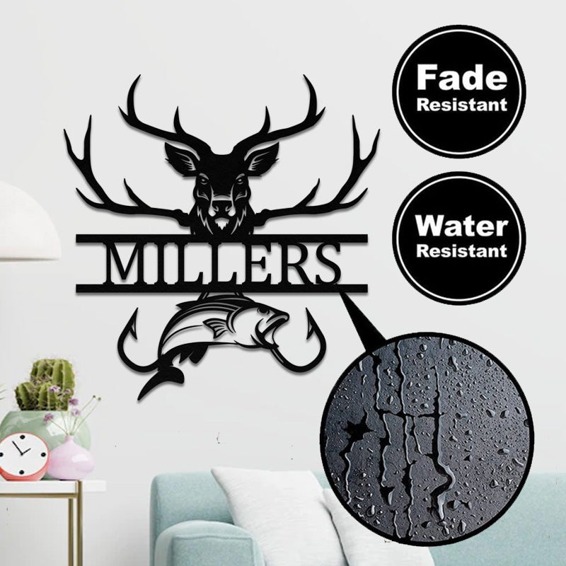 Personalized Deer Hunting And Fishing Metal Monogram Sign