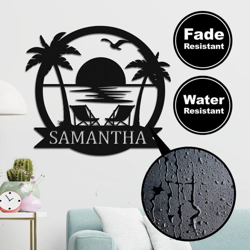 Custom Sunset Beach Palm Tree Metal Sign for Ocean Lovers