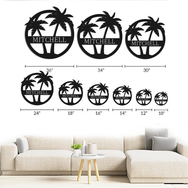 Custom Palm Trees Metal Monogram Sign For Ocean Lovers